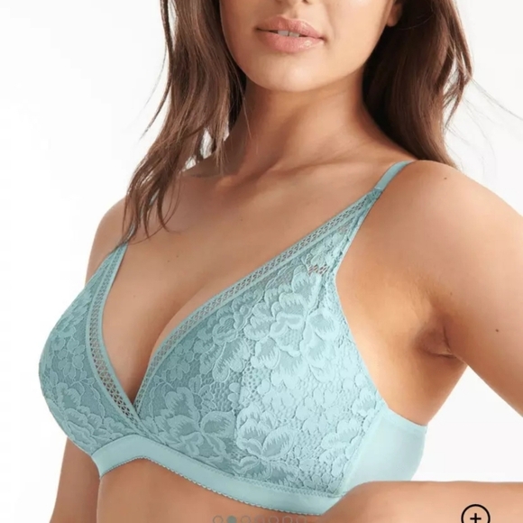 Knix Lace Deep V-Neck Plunge Bra Wireless Wire Free Blue Turquoise Size Medium - Picture 2 of 8